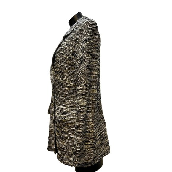 St. John Knit Jacket Tan/Black Size 6 Textured Pattern Button Closure 6 - Picture 4 of 8